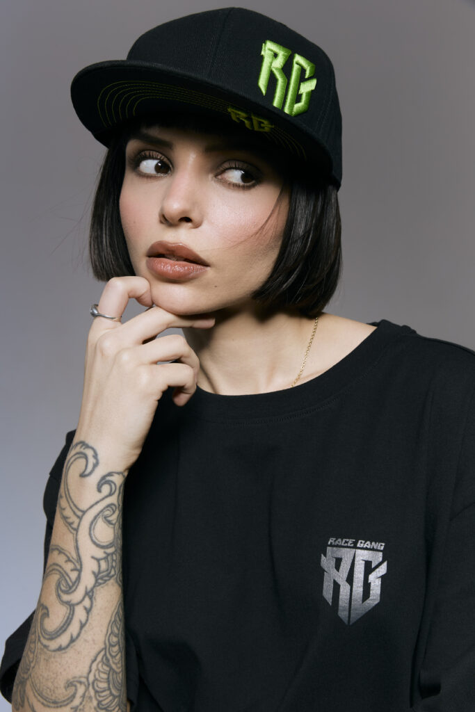 RG Snap Cap Czapka z daszkiem bawełniana czarna z zielonym logo RaceGang