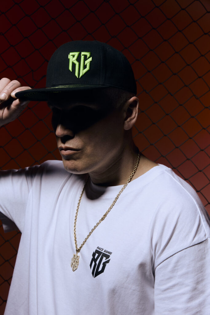 RG Snap Cap Czapka z daszkiem bawełniana czarna z zielonym logo RaceGang
